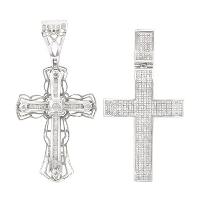 Lot 1735 - Two Low Karat White Gold and Diamond Cross Pendants