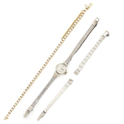 Lot 1719 - Lady's White Gold, Metal and Diamond Wristwatch, Rolex, Gold and Diamond Bracelet and White Gold Watch Bracelet Fragment