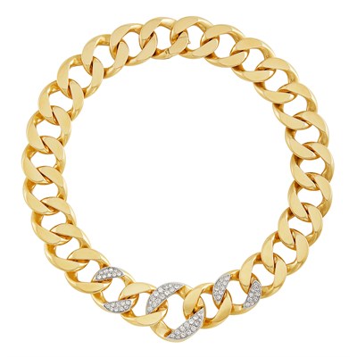 Lot 30 - Gold, Platinum and Diamond Curb Link Necklace, Cartier