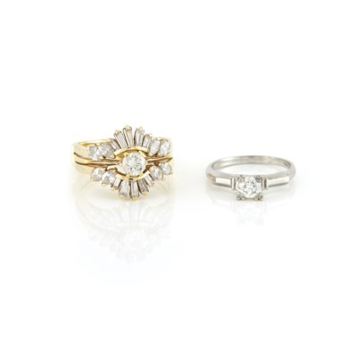 Lot 1961 - Gold and Diamond Ring with Gold and Diamond Jacket and Platinum and Diamond Ring