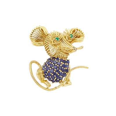 Lot 375 - Gold, Sapphire and Emerald Mouse Pin, Tiffany & Co.