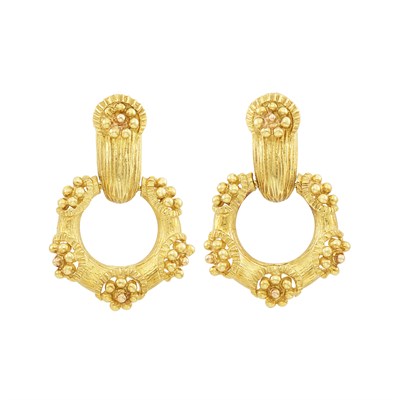 Lot 265 - Pair of Gold Hoop Pendant-Earrings