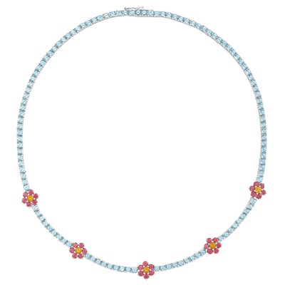 Lot 167 - White Gold, Aquamarine, Pink Tourmaline and Citrine Necklace
