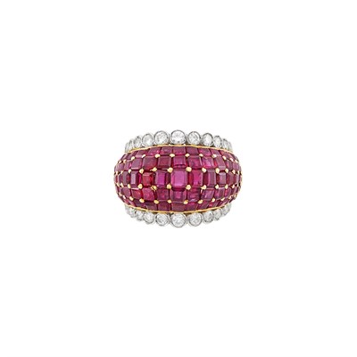 Lot 369 - Gold, Platinum, Ruby, and Diamond Bombé Ring