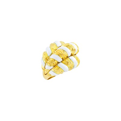 Lot 70 - Gold and White Enamel Bombé Ring, David Webb
