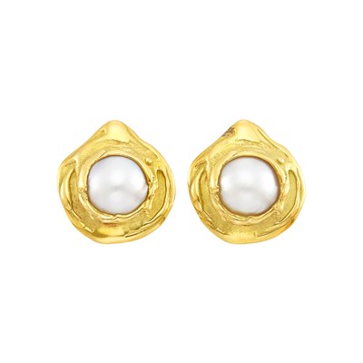 Lot 668 - Pair of Gold and Mabé Pearl Earclips, Elizabeth Gage
