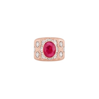 Lot 665 - Wide Two-Color Gold, Ruby and Diamond Band Ring, Mario Buccellati