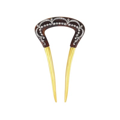 Lot 91 - Belle Époque Tortoise Shell, Platinum, Diamond and Silver-Gilt Comb