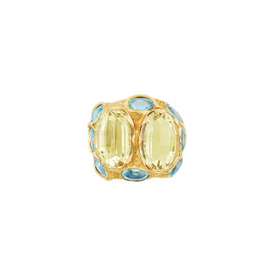 Lot 507 - Gold, Yellow Beryl and Emerald Ring, Elizabeth Gage