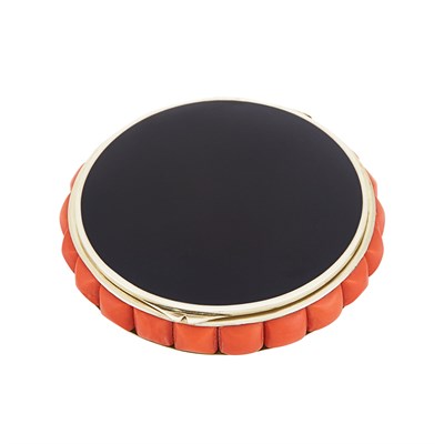 Lot 314 - Art Deco Silver, Black Enamel and Coral Compact