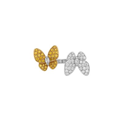 Lot 442 - Two-Color Gold, Diamond and Yellow Sapphire 'Double Butterfly' Ring, Van Cleef & Arpels
