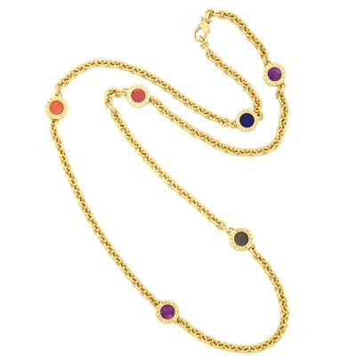 Lot 654 - Long Gold and Hardstone Chain Necklace, Bulgari