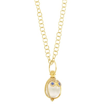 Lot 33 - Gold, Rock Crystal, Diamond and Sapphire Owl Pendant with Chain Necklace, Temple St. Clair