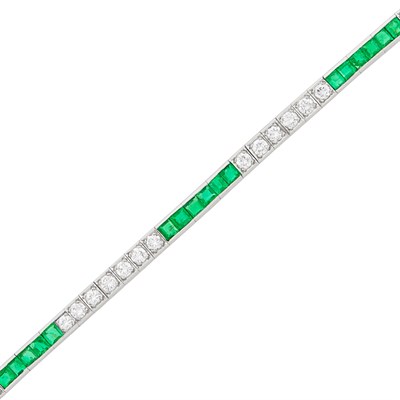 Lot 120 - Platinum, Emerald and Diamond Straightline Bracelet