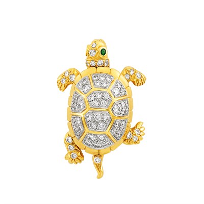 Lot 30 - Gold, Platinum and Diamond Turtle Pendant-Pin