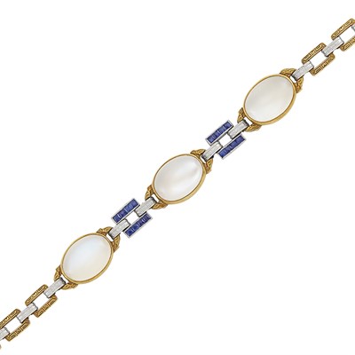 Lot 300 - Antique Platinum, Gold, Moonstone and Sapphire Bracelet