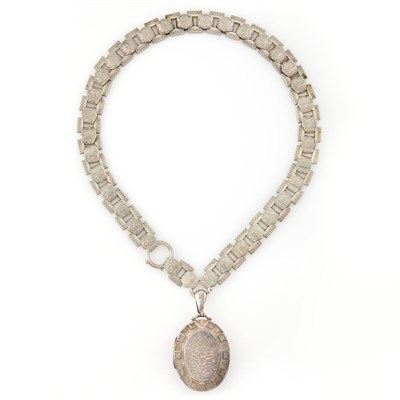 Lot 1688 - Antique Silver Locket Pendant-Necklace