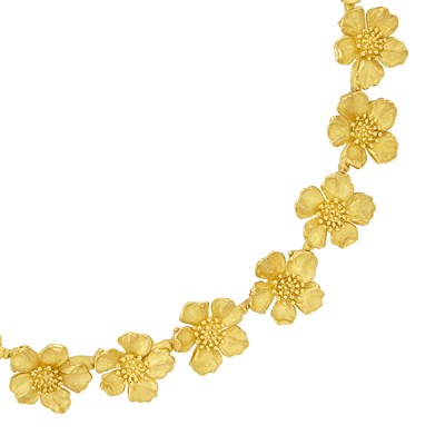 Lot 649 - Gold 'Dogwood' Flower Necklace and Pair of Earrings, Tiffany & Co.