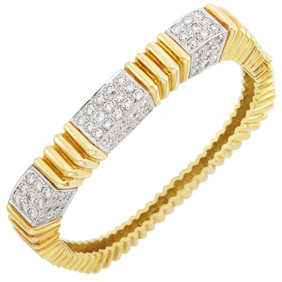 Lot 230 - Two-Color Gold and Diamond Bangle Bracelet