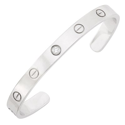 Lot 174 - White Gold and Diamond 'Love' Cuff Bangle Bracelet, Cartier