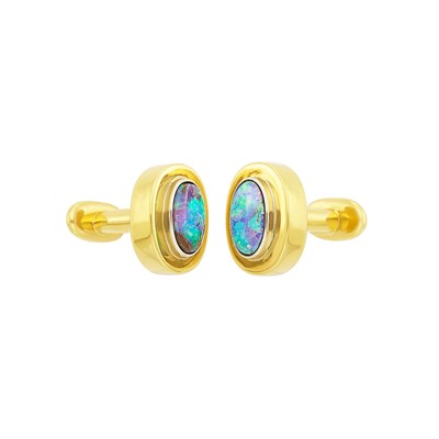 Lot 474 - Pair of High Karat Gold and Opal Cufflinks, by Luna Felix