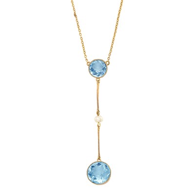 Lot 510 - Antique Gold, Aquamarine and Freshwater Pearl Lavaliere