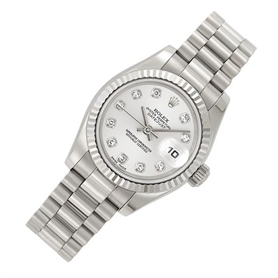 Lot 177 - Rolex, White Gold and Diamond 'Oyster Perpetual DateJust' Wristwatch, Ref. 179179