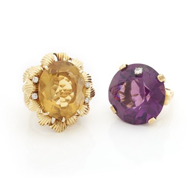 Lot 1531 - Gold, Amethyst and Diamond Ring and Gold, Citrine and Diamond Ring