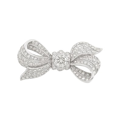 Lot 424 - Platinum and Diamond Bow Brooch