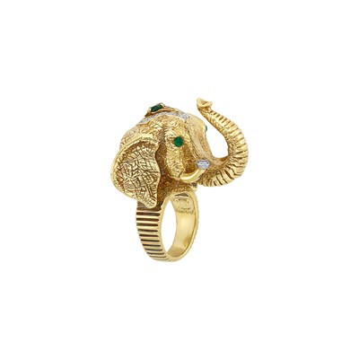 Lot 268 - Gold, Diamond and Triplet Elephant Ring, La Triomphe