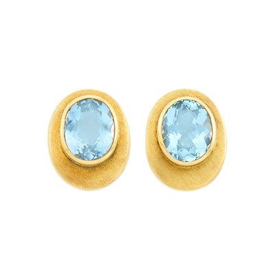 Lot 475 - Pair of Gold and Blue Topaz Earclips, Haroldo Burle Marx