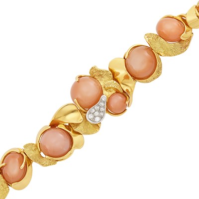 Lot 226 - Gold, Peach Moonstone and Diamond Bracelet, Julia Plana