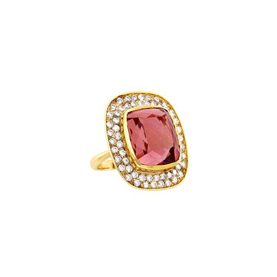 Lot 25 - Gold, Pink Tourmaline and Diamond Ring