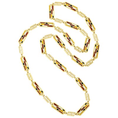 Lot 621 - Gold and Multicolored Plique-à-Jour Enamel Chain Necklace
