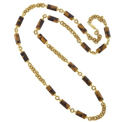 Lot 287 - Long Gold and Tiger's Eye Bead Chain Necklace