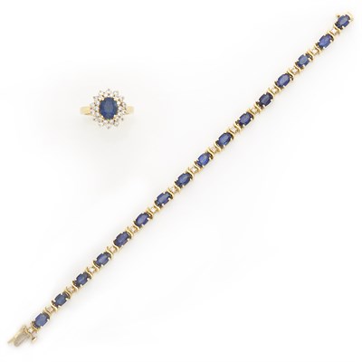 Lot 1916 - Gold, Sapphire and Diamond Ring and Bracelet