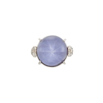 Lot 566 - Platinum, Star Sapphire and Diamond Ring