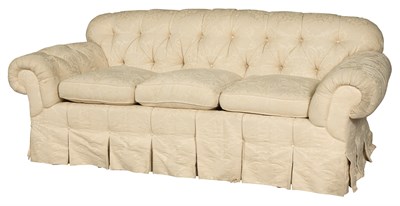 Lot 227 - White Fabric-Upholstered Three-Cushion Sofa...