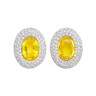 Lot 680 - Pair of White Gold, Yellow Sapphire and Diamond Earclips, Michele della Valle