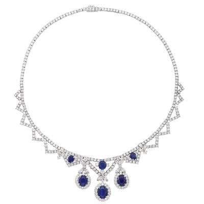 Lot 696 - White Gold, Sapphire and Diamond Necklace