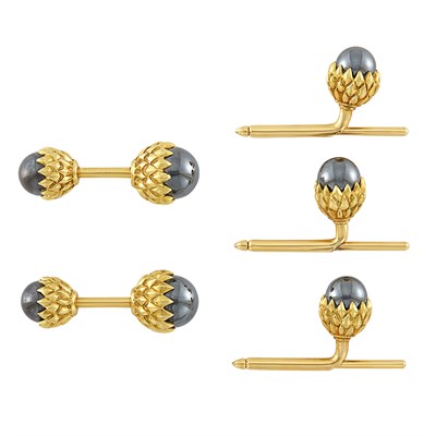 Lot 453 - Gold and Hematite Acorn Dress Set, Tiffany & Co., Schlumberger