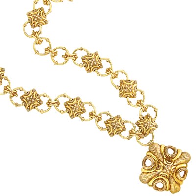 Lot 640 - Gold Pendant Clip-Brooch Necklace/Bracelets Combination