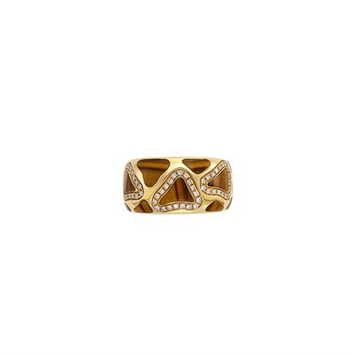 Lot 619 - Wide Gold, Tiger's Eye and Diamond Band Ring, Roberto Coin