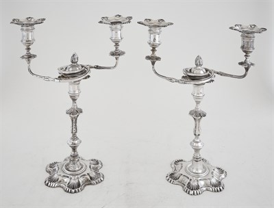 Lot 280 - Pair of English Sterling Silver Two-Light...