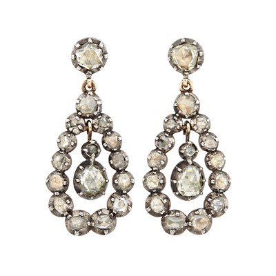 Lot 107 - Pair of Silver, Gold and Diamond Pendant-Earclips