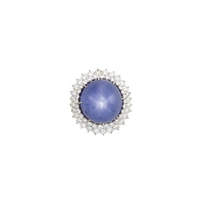 Lot 693 - Platinum, Star Sapphire and Diamond Ring