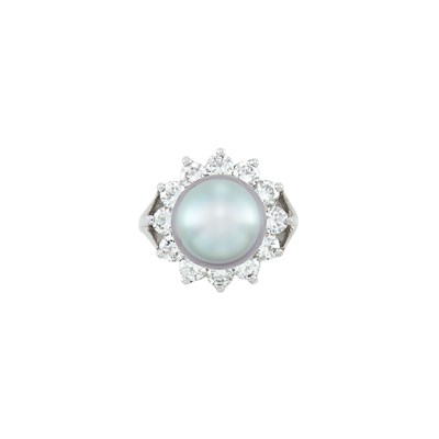 Lot 333 - White Gold, Tahitian Gray Cultured Pearl and Diamond Ring