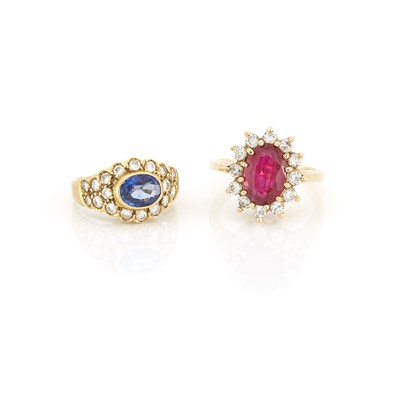 Lot 1717 - Two Gold Ruby, Sapphire and Diamond Rings