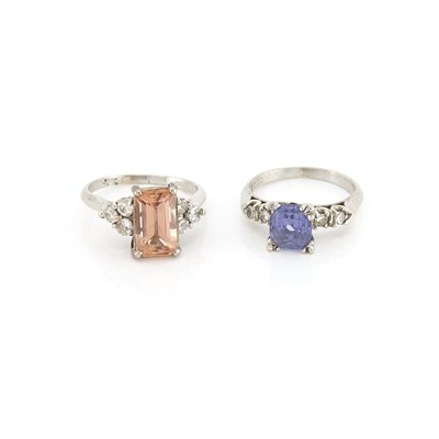 Lot 2032 - Two White Gold, Platinum, Topaz, Purple Sapphire and Diamond Rings