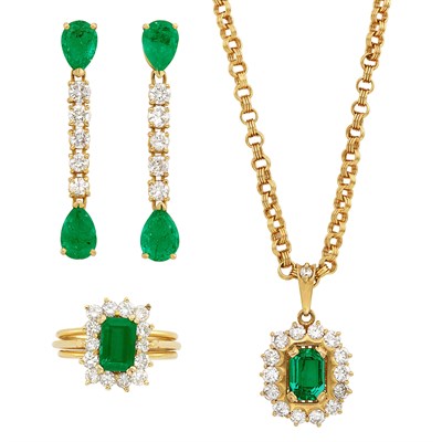 Lot 571 - Group of Gold, Emerald and Diamond Jewelry